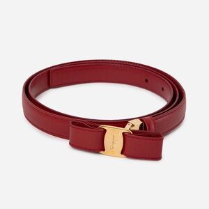 Salvatore Ferragamo Red Leather Bow Belt 100cm
